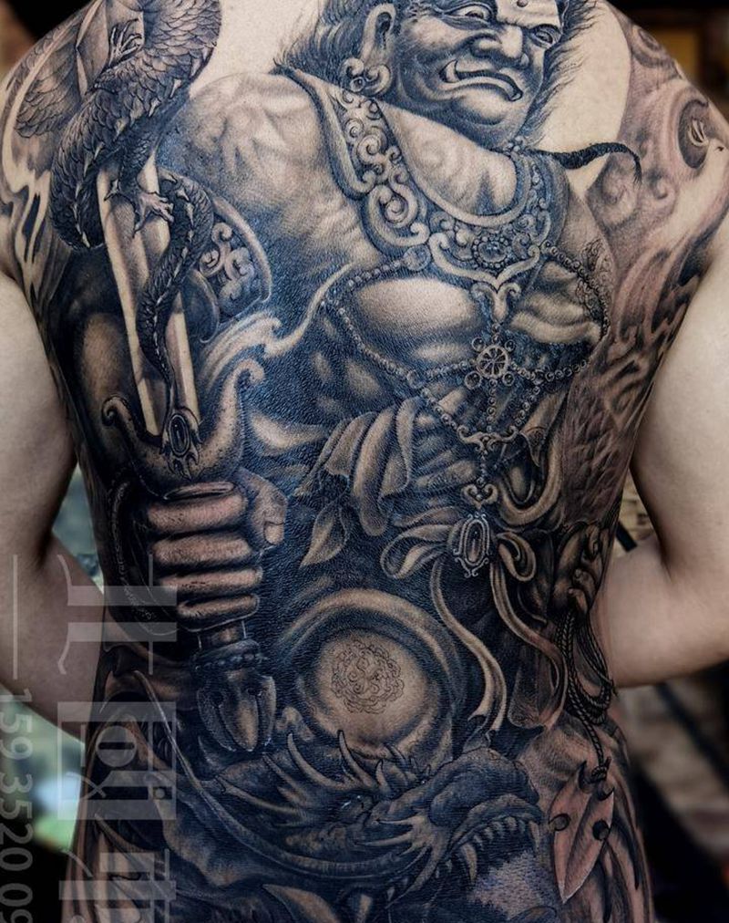 不动明王纹身图片_背部新传统老传统满背不动明王纹身图案