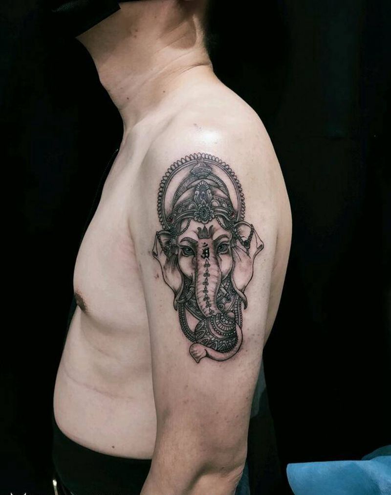 象神纹身图片_手臂新传统纹身图案