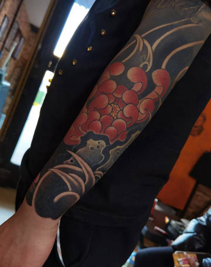 日式花臂纹身图片_手部手臂老传统新传统七分袖花臂纹身图案