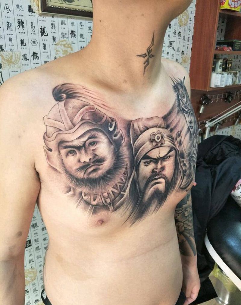 关公张飞赵云花胸纹身图片