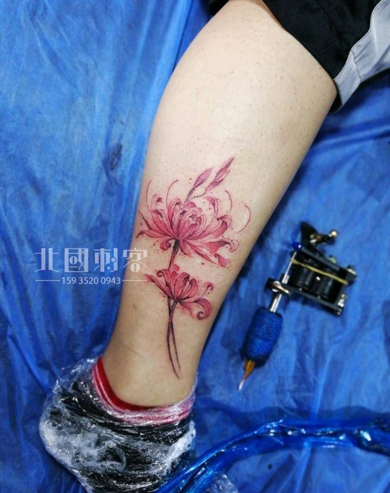 彼岸纹身图片_腿部脚部水墨水彩彼岸花脚腕纹身脚腕彼岸花纹身图案