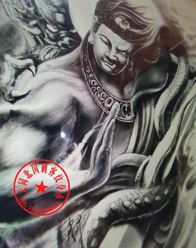 不动手稿纹身图片_背部新传统老传统不动明王纹身图案