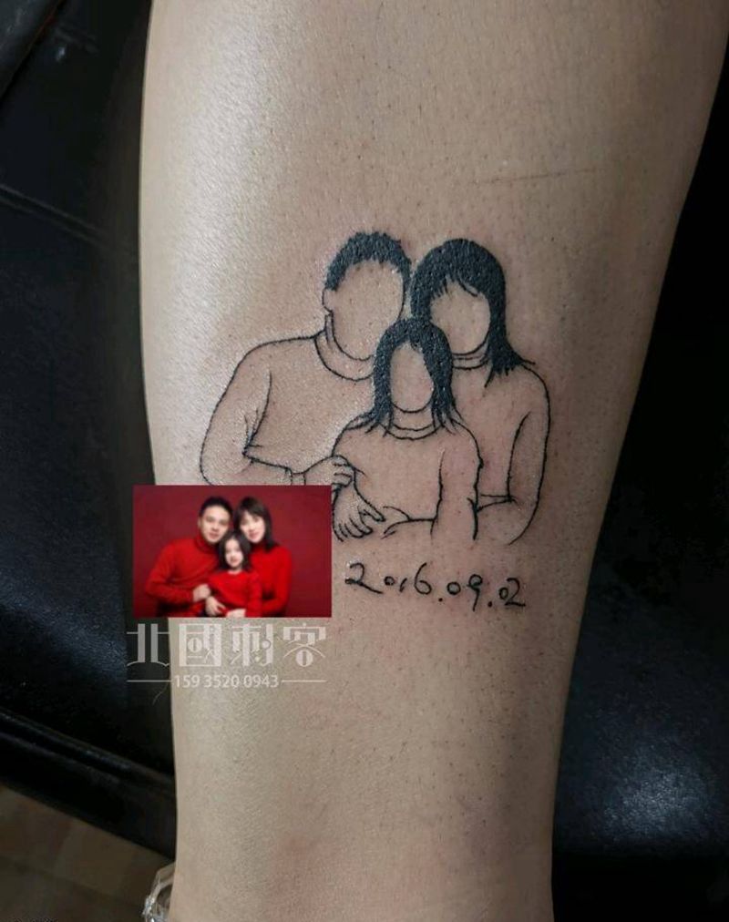 全家福纹身图片_手臂腿部点刺几何小清新照片全家福纹身图案