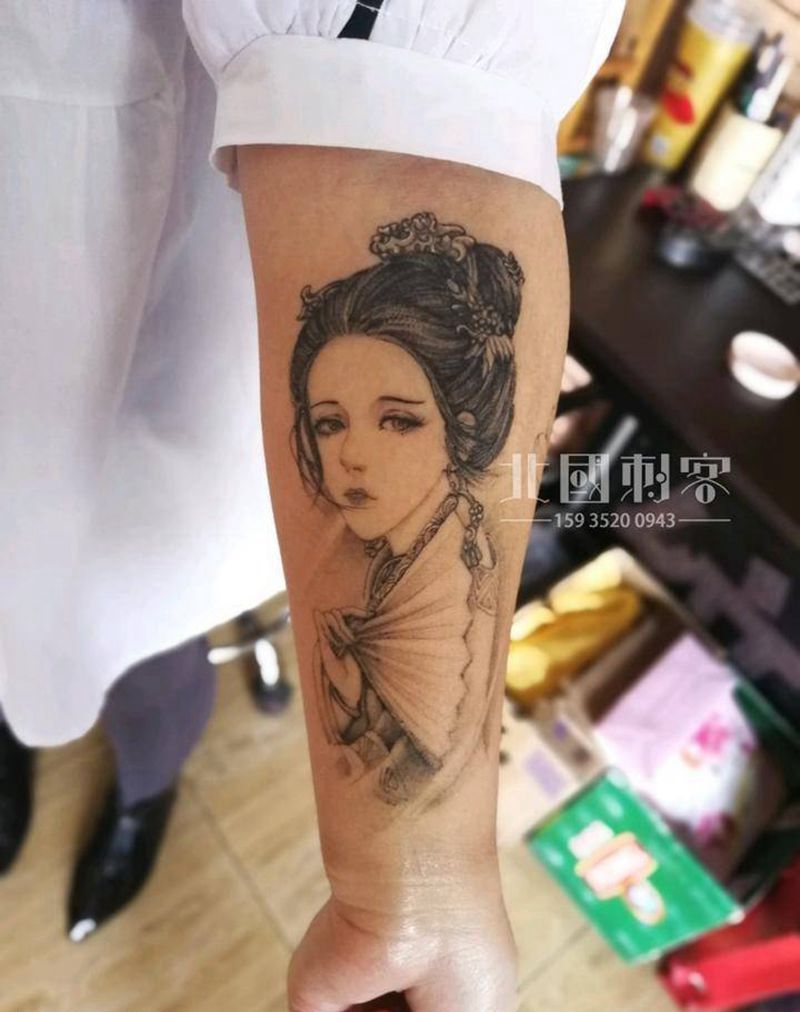 恢复后纹身图片_手部手臂新传统老传统艺伎小臂艺伎美女纹身图案
