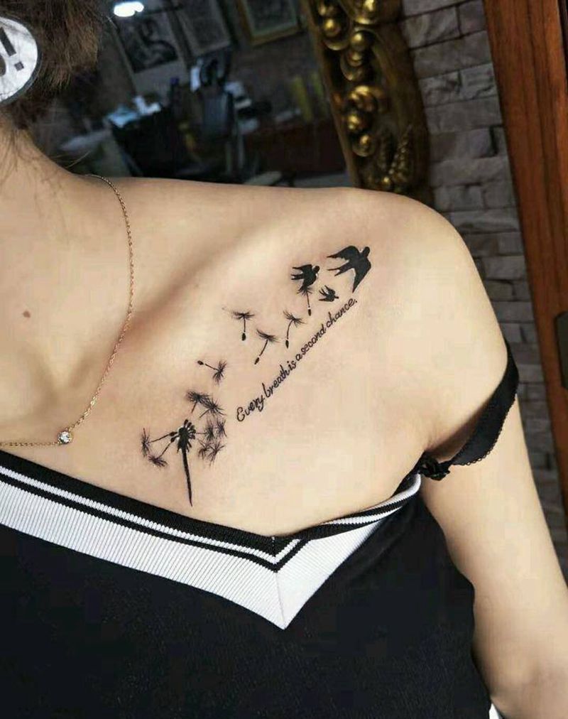 小清新纹身图片_胸部花体字纹身图案