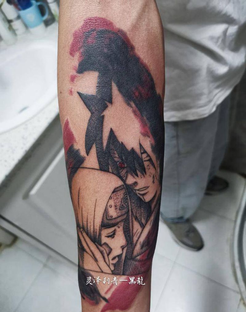 火影题材纹身图片_手臂点刺水墨火影斑纹身图案