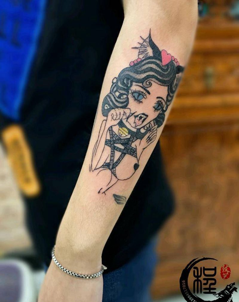 猫女纹身图片_手臂欧美写实纹身图案