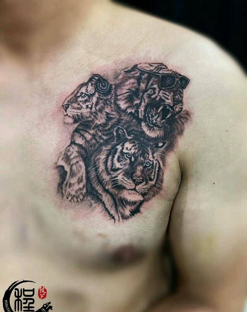 三不虎纹身图片_胸部新传统纹身图案