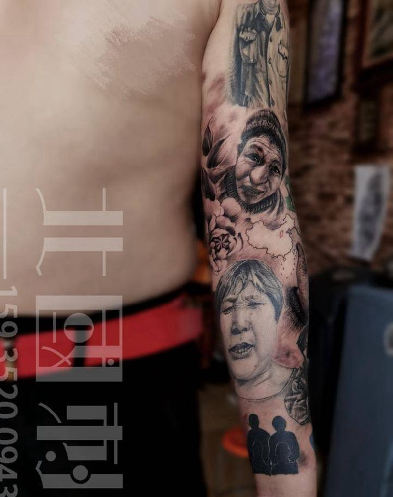 肖像花臂纹身图片_手臂欧美写实新传统写实花臂纹身图案