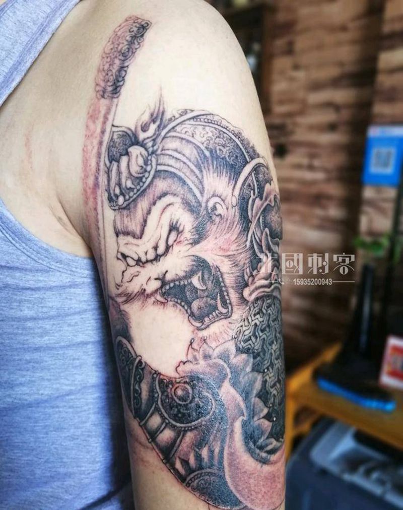 大圣纹身图片_肩部手臂新传统老传统纹身图案