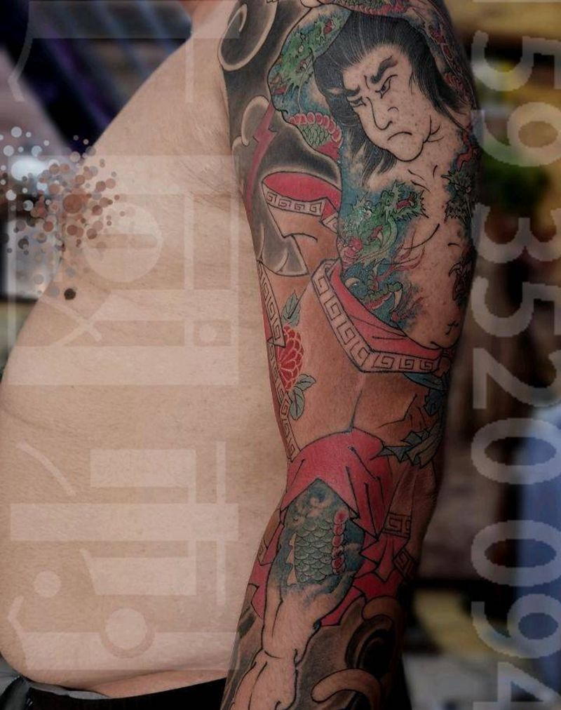 日式七分袖九纹龙史进纹身图片_手部手臂老传统新传统七分袖史进九纹龙纹身图案