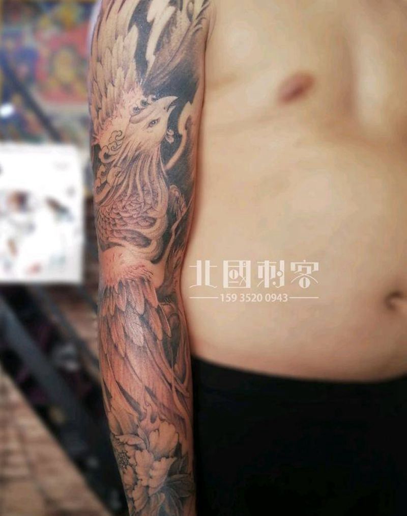 凤臂1s纹身图片_手臂肩部老传统凤凰花臂花臂凤凰纹身图案