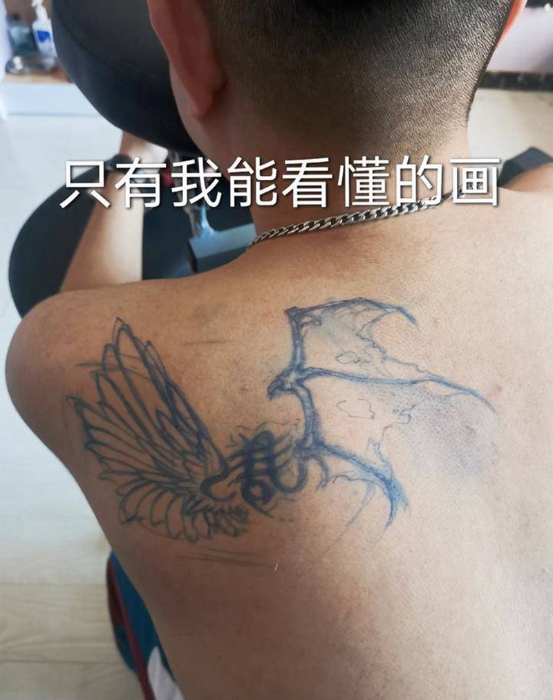 原创写实天使恶魔翅膀纹身图片_肩部背部欧美写实翅膀天使恶魔星座纹身图案