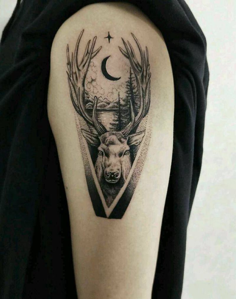 点刺鹿遮盖胎记纹身图片