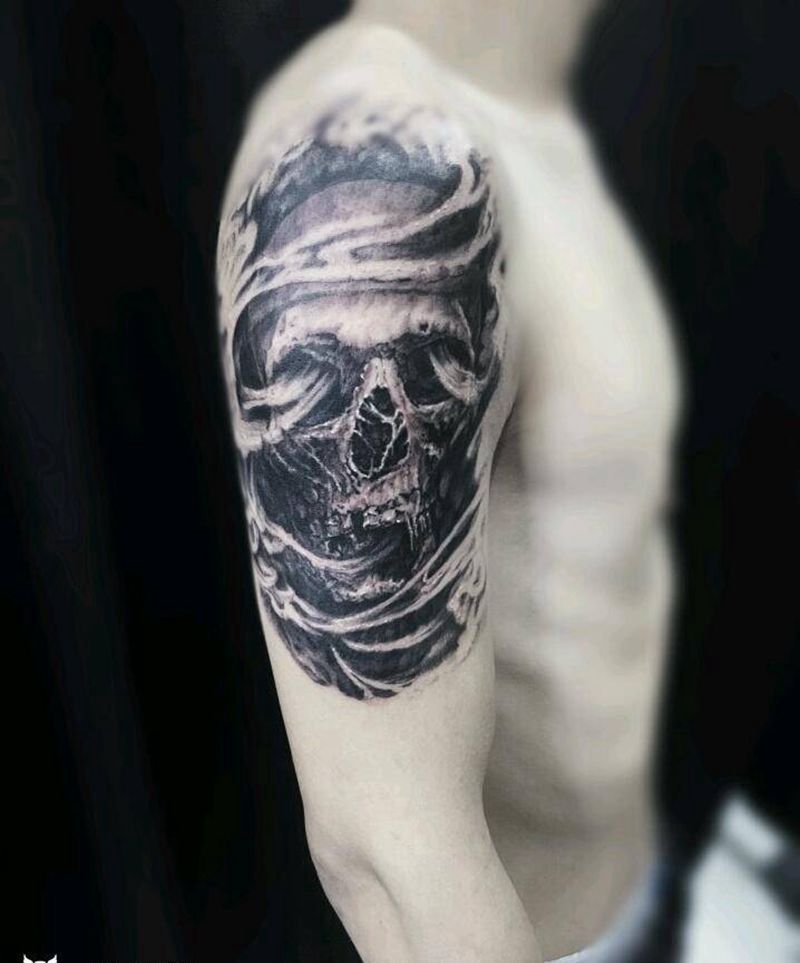 骷髅纹身图片_手臂欧美写实纹身图案