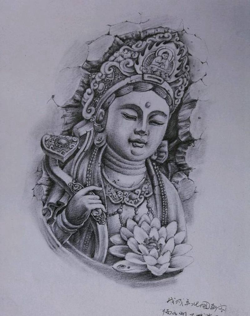 临九州庄主石雕普贤菩萨纹身图片_手臂肩部老传统新传统纹身图案