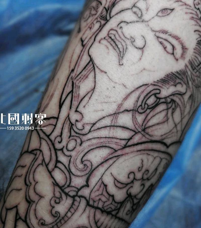 二郎神纹身图片_腿部脚部新传统老传统二郎神小腿纹身纹身图案