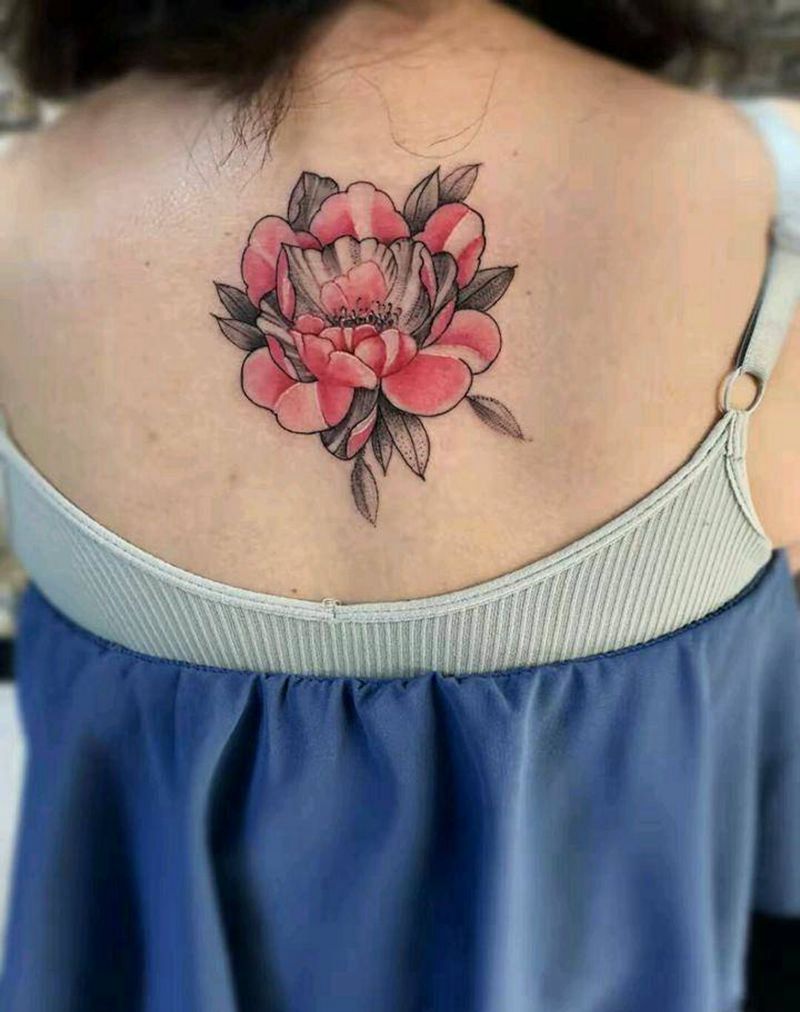 素花纹身图片_背部新传统纹身图案