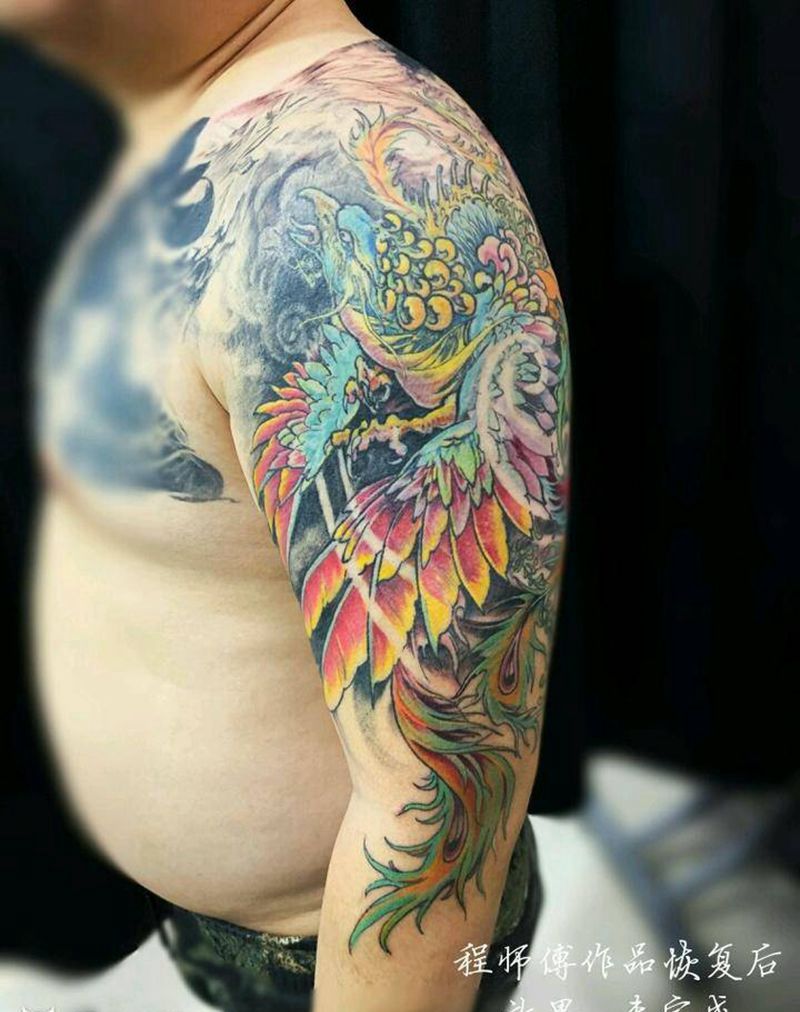 凤凰未完成纹身图片_肩部新传统纹身图案