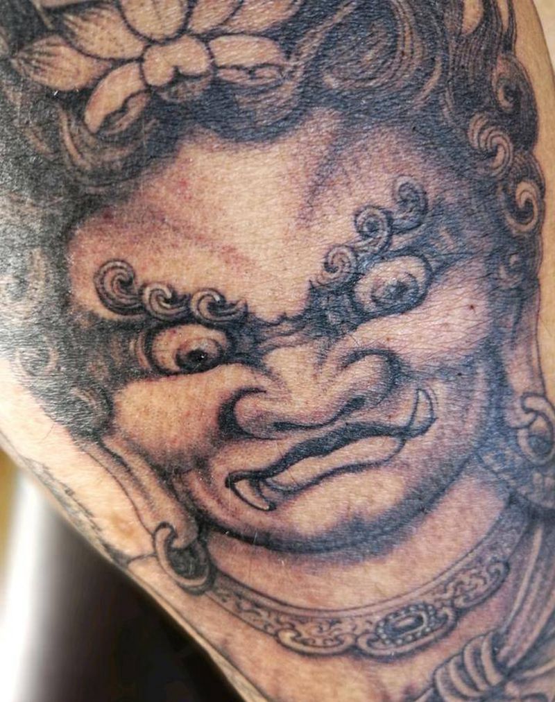 不动明王纹身图片_腿部脚部老传统新传统不动明王小腿纹身纹身图案