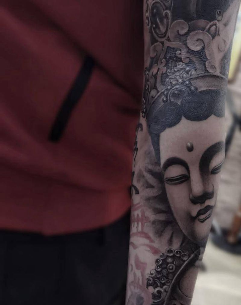 观世音菩萨纹身图片_手臂手部新传统老传统观音纹身图案