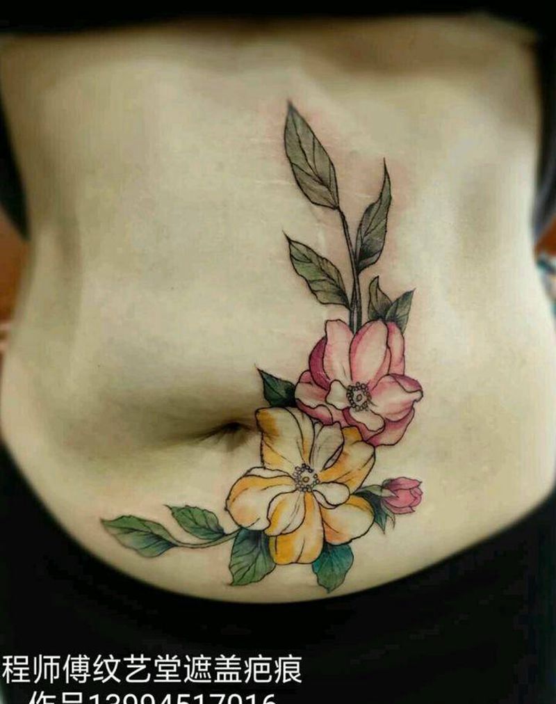 遮盖疤痕纹身图片_腹部纹身图案