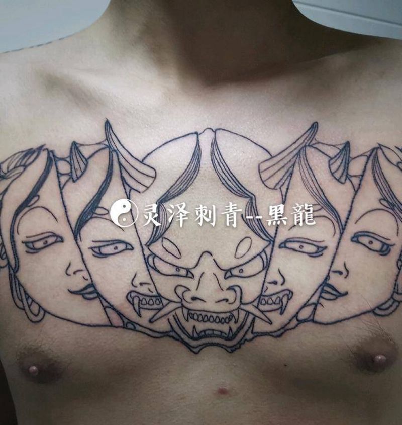 般若花胸割线纹身图片_胸部老传统New School般若纹身图案