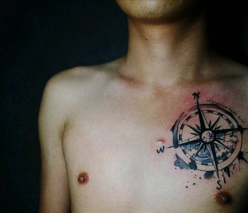 遮盖纹身图片_胸部几何原创遮盖水彩彩色成品纹身图案