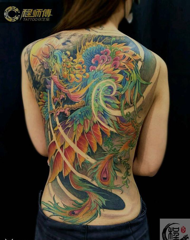 凤凰纹身图片_背部新传统纹身图案