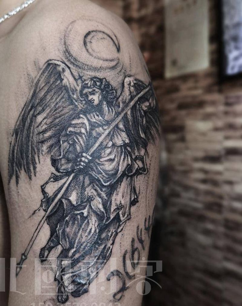 天使纹身图片_手臂新传统欧美写实纹身图案