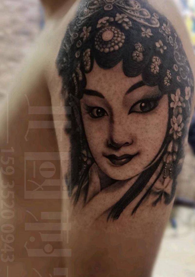 青衣纹身图片_手臂新传统老传统花旦艺伎纹身图案