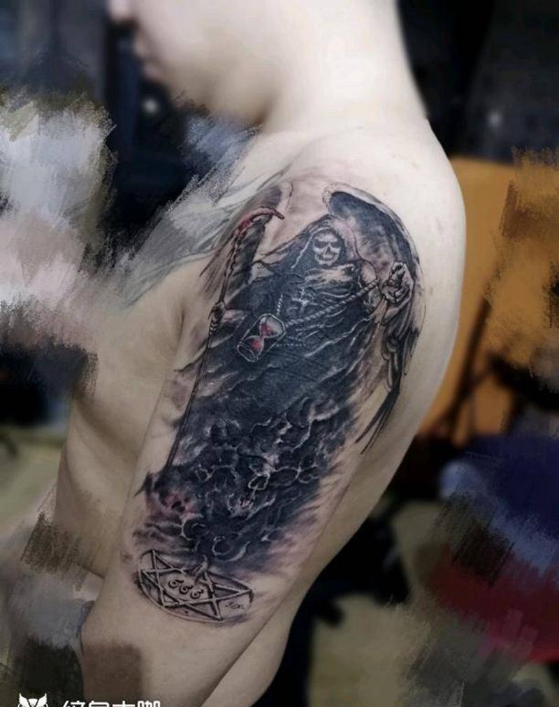 遮盖纹身图片_手部手臂欧美写实新传统死神遮盖暴力遮盖纹身图案