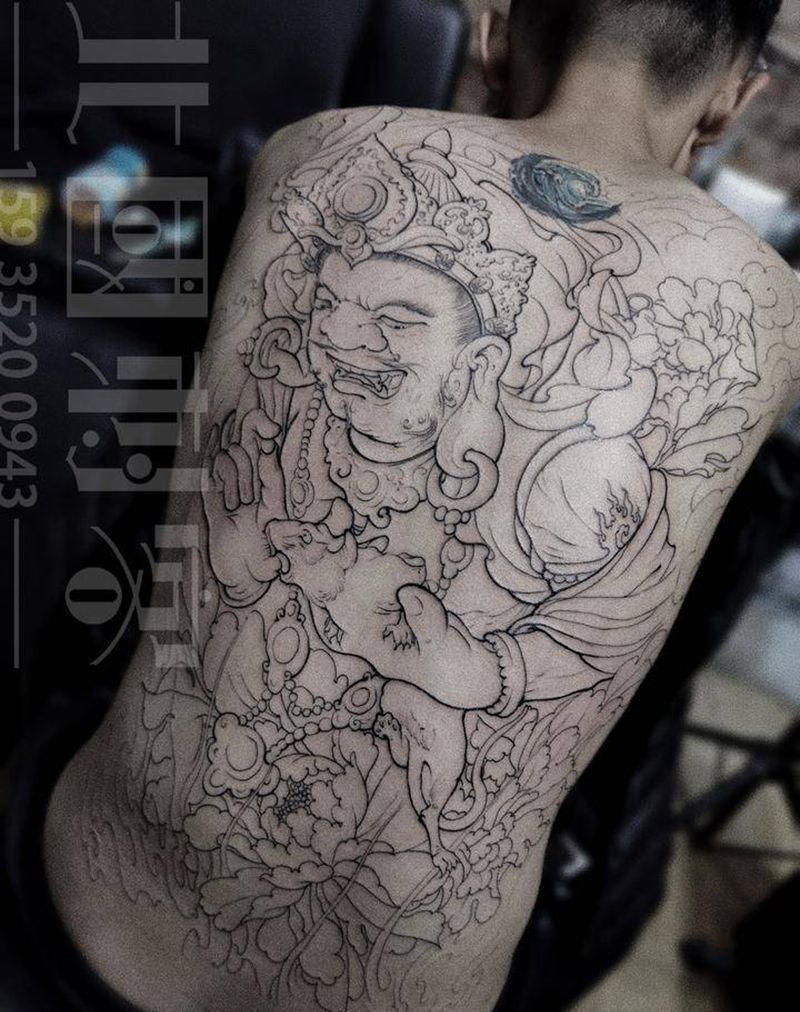 黄财神纹身图片_背部新传统老传统纹身图案