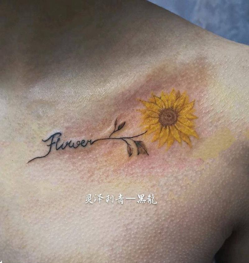 写实彩色花卉纹身图片_颈部欧美写实花纹身图案