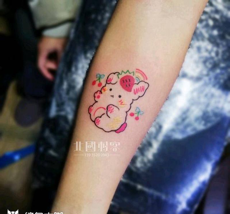 小兔子纹身图片_手部手臂几何水彩小兔子可爱纹身小清新纹身图案