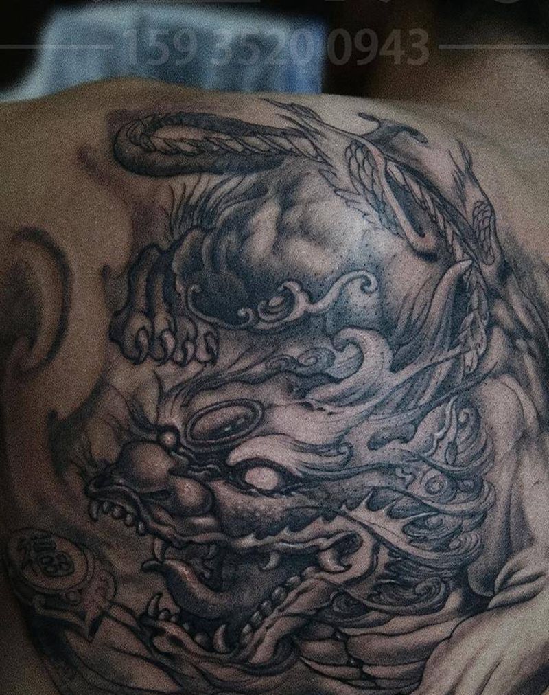 貔貅纹身图片_肩部背部新传统老传统貔貅纹身图案