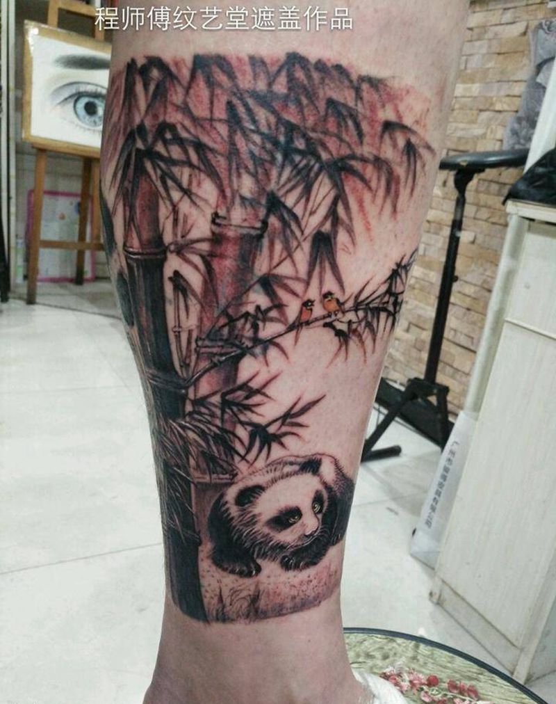 竹子熊猫纹身图片
