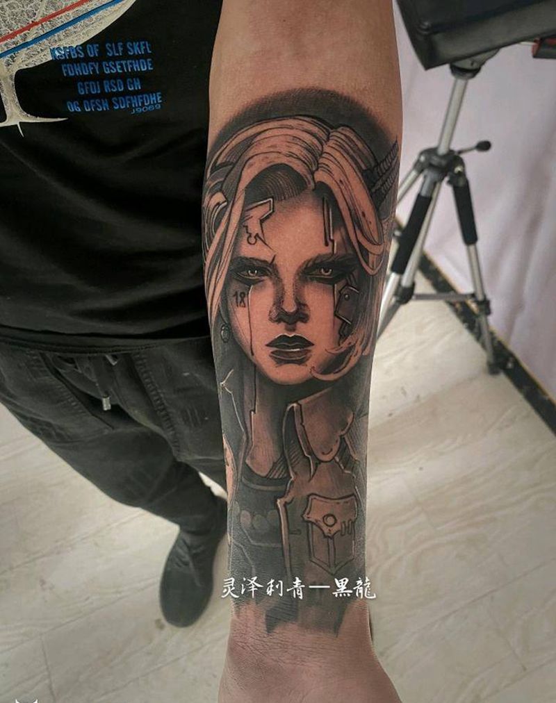 暗黑风格包小臂纹身图片_手臂手部点刺欧美写实暗黑女人纹身图案