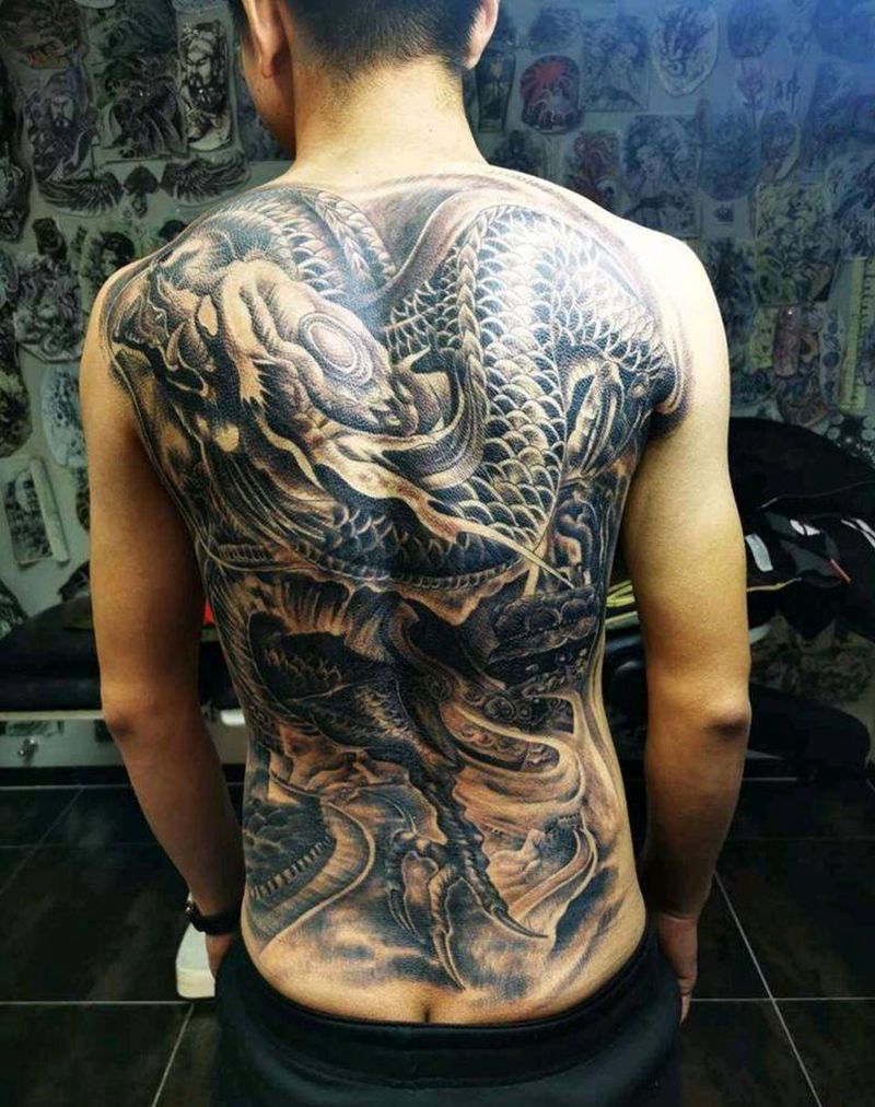 中华龙纹身图片_背部新传统纹身图案