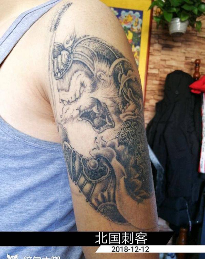 恢复好的猴子纹身图片_手臂手部新传统老传统纹身图案