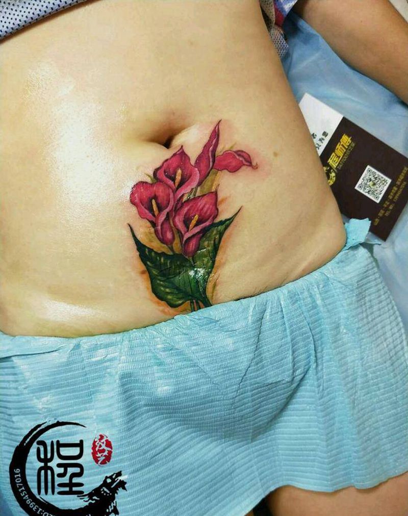遮盖剖腹产疤痕纹身图片