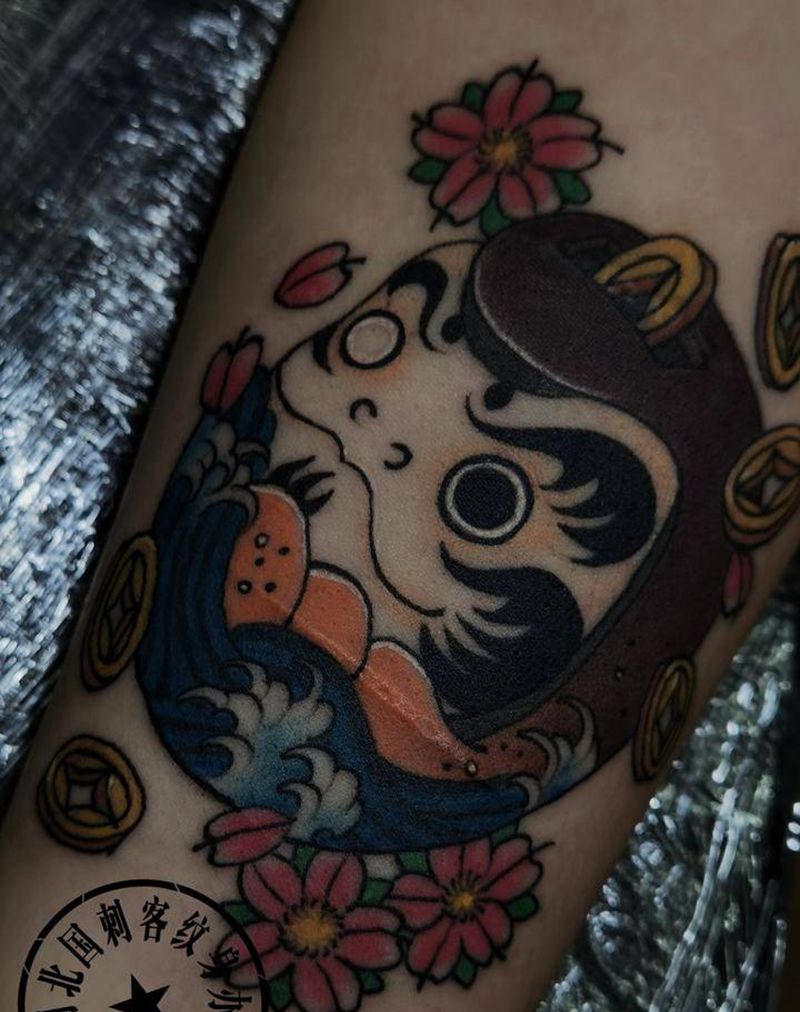 达摩蛋纹身图片_手臂老传统新传统日式纹身图案