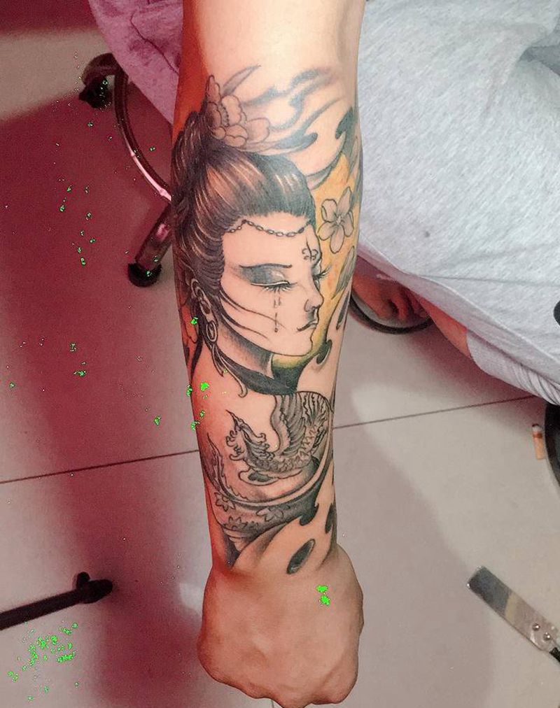 艺妓纹身图片_手臂新传统纹身图案