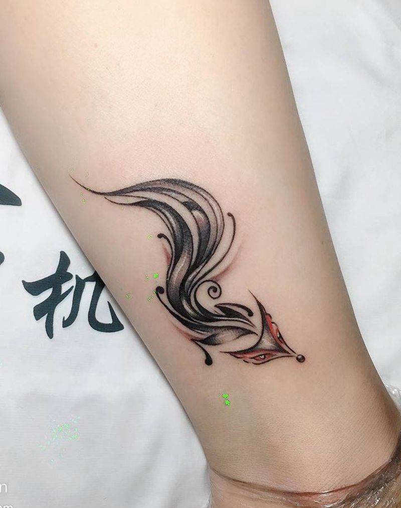 狐狸纹身图片_腿部新传统纹身图案