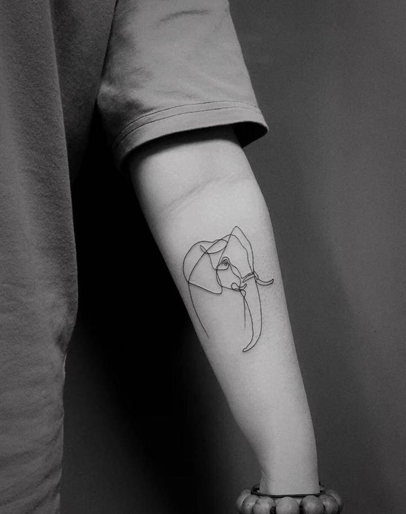 极简线条象纹身图片_手臂几何纹身图案