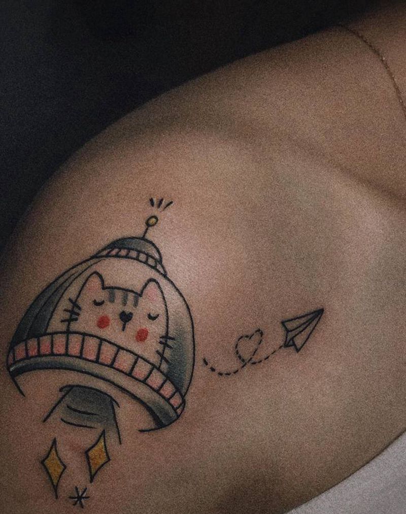 猫纹身图片_肩部手臂New School水彩纹身图案