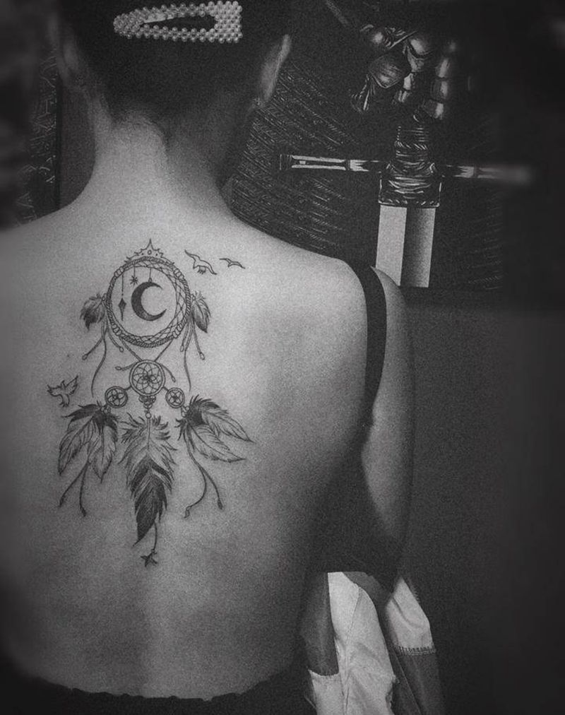 捕梦网纹身图片_肩部背部图腾几何纹身图案