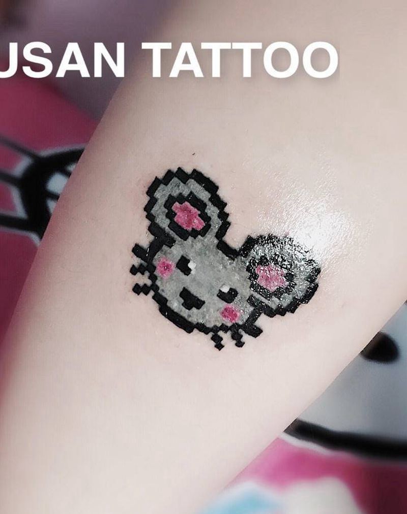 像素老鼠纹身图片_手臂脚部几何纹身图案