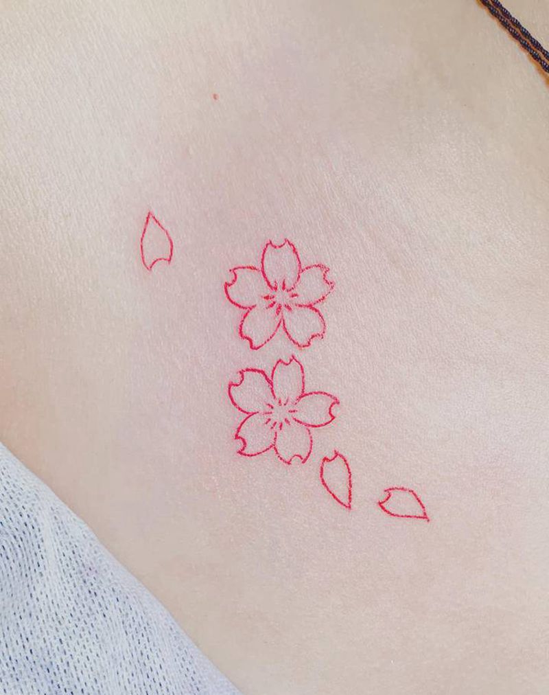 樱花纹身作品纹身图片_肩部胸部新传统欧美写实纹身图案