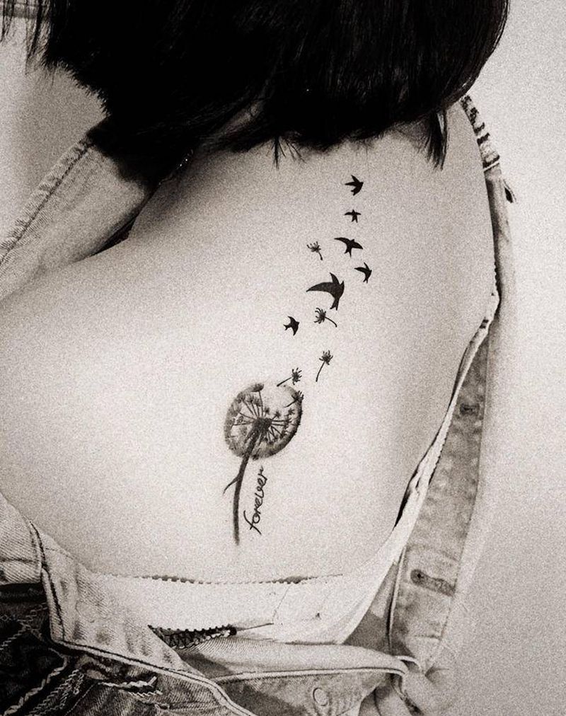 蒲公英纹身图片_肩部胸部欧美写实Old School纹身图案